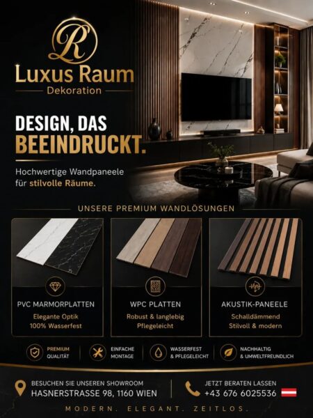 Luxus Raum Wien – Premium-Wandpaneele in Marmor-, Holz- und Akustikoptik