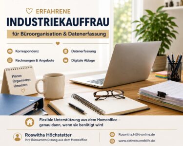 Aktive Bürohilfe – Onlineassistenz und Büroservice aus dem Homeoffice