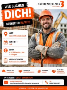Bauhelfer (m/w/d) in Linz / Oberösterreich gesucht