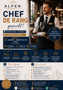 Chef de Rang (m/w/d) in Nauders, Tirol – sofortiger Eintritt