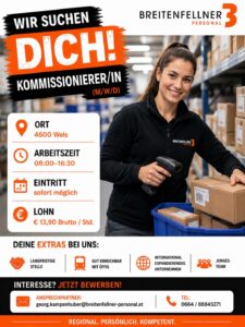 Kommissionierer/in in Wels gesucht – Breitenfellner Personal