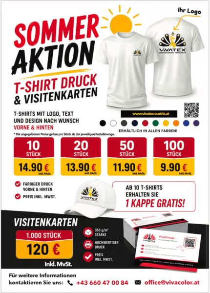 T-Shirt-Druck mit Logo und Visitenkarten in Wien – VivaTex