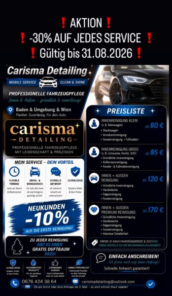 Mobile Fahrzeugaufbereitung & Autoinnenreinigung – Carisma-Detailing