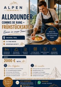 ALLROUNDER (m/w/d) – Commis de Rang & Frühstückskoch in Nauders gesucht